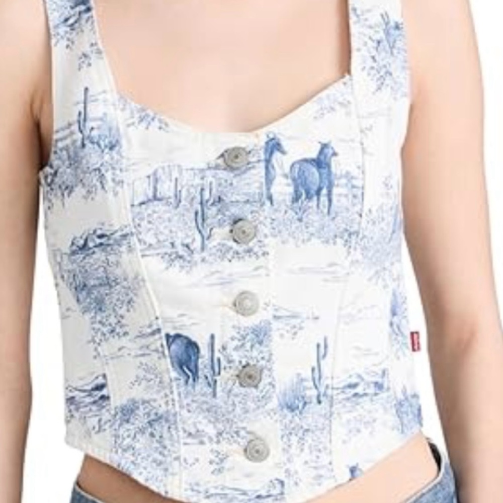 NWT XS / S LEVIS white toile horse corset Women's Top
